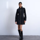 Topshop denim zip through long sleeve mini dress in washed black