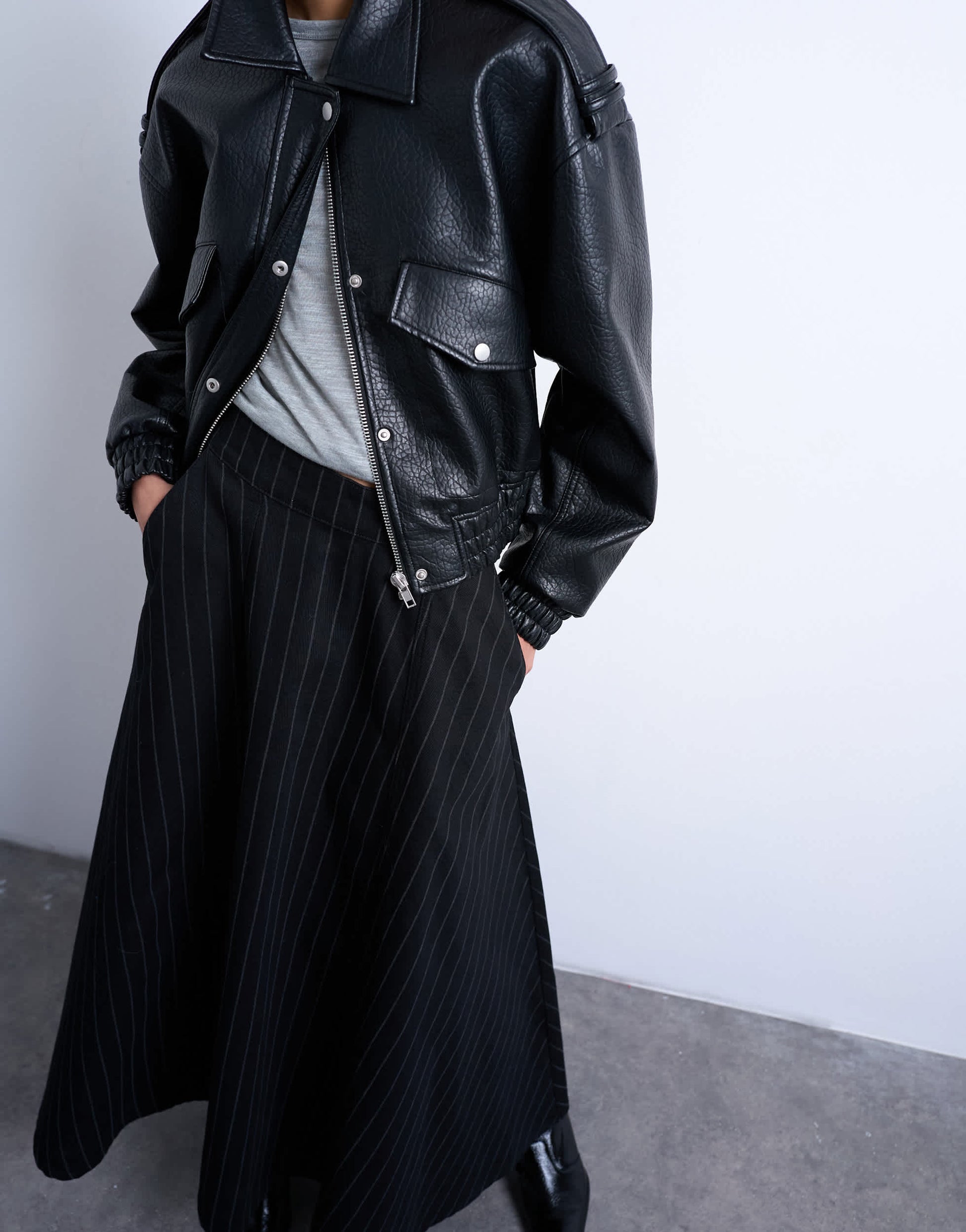 Topshop denim circle skirt in black stripe