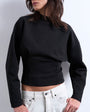 Topshop interlock corset waist long sleeve top in black