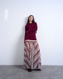 Topshop knitted stripe full skirt long sleeve dress in burgundy