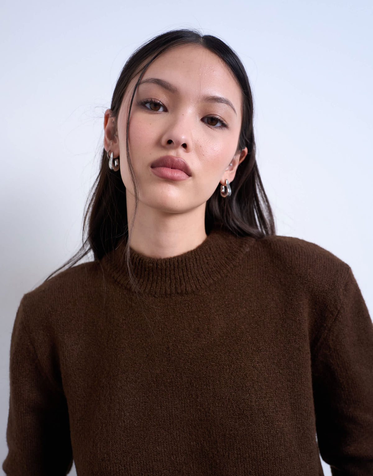Topshop knitted high back cut out top with shoulder pads in chocolate