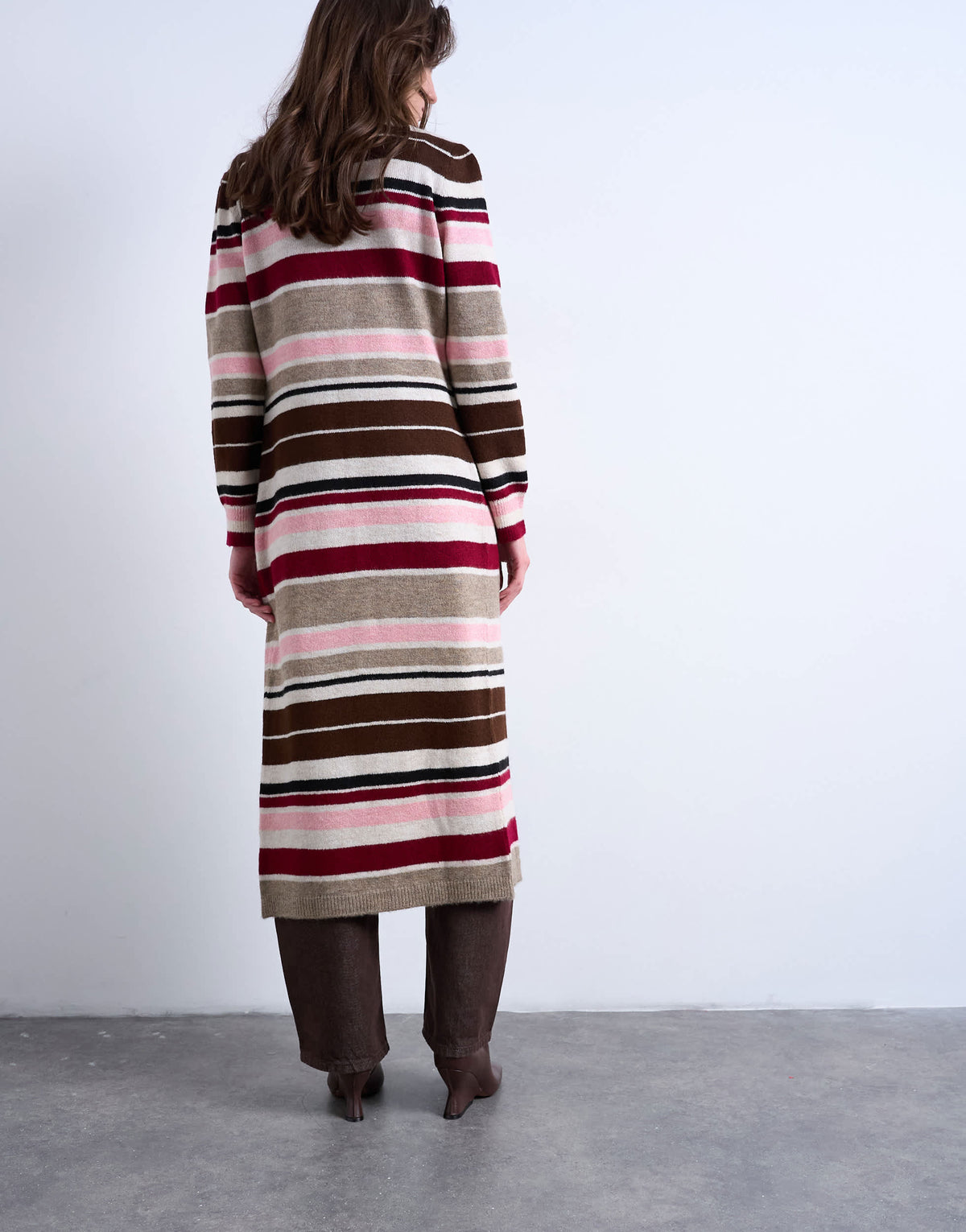 Topshop knitted longline stripe cardigan in multi