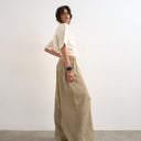 Topshop plisse wide leg trouser in beige