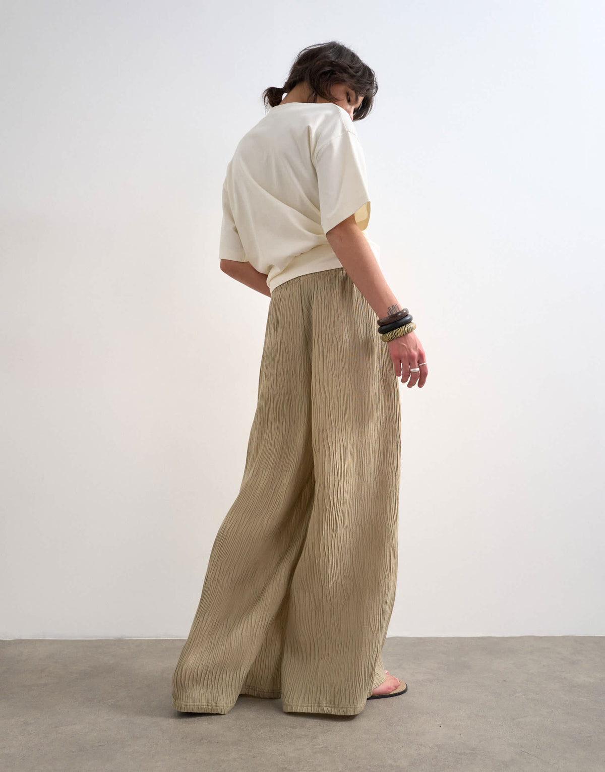 Topshop plisse straight leg trouser in beige