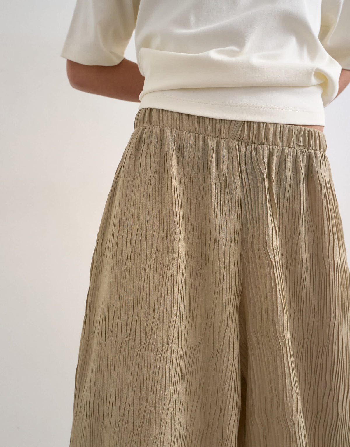 Topshop plisse straight leg trouser in beige