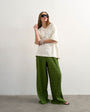 Topshop plisse straight leg trouser in green
