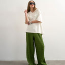 Topshop plisse wide leg trouser in green