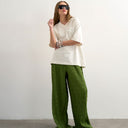 Topshop plisse straight leg trouser in green