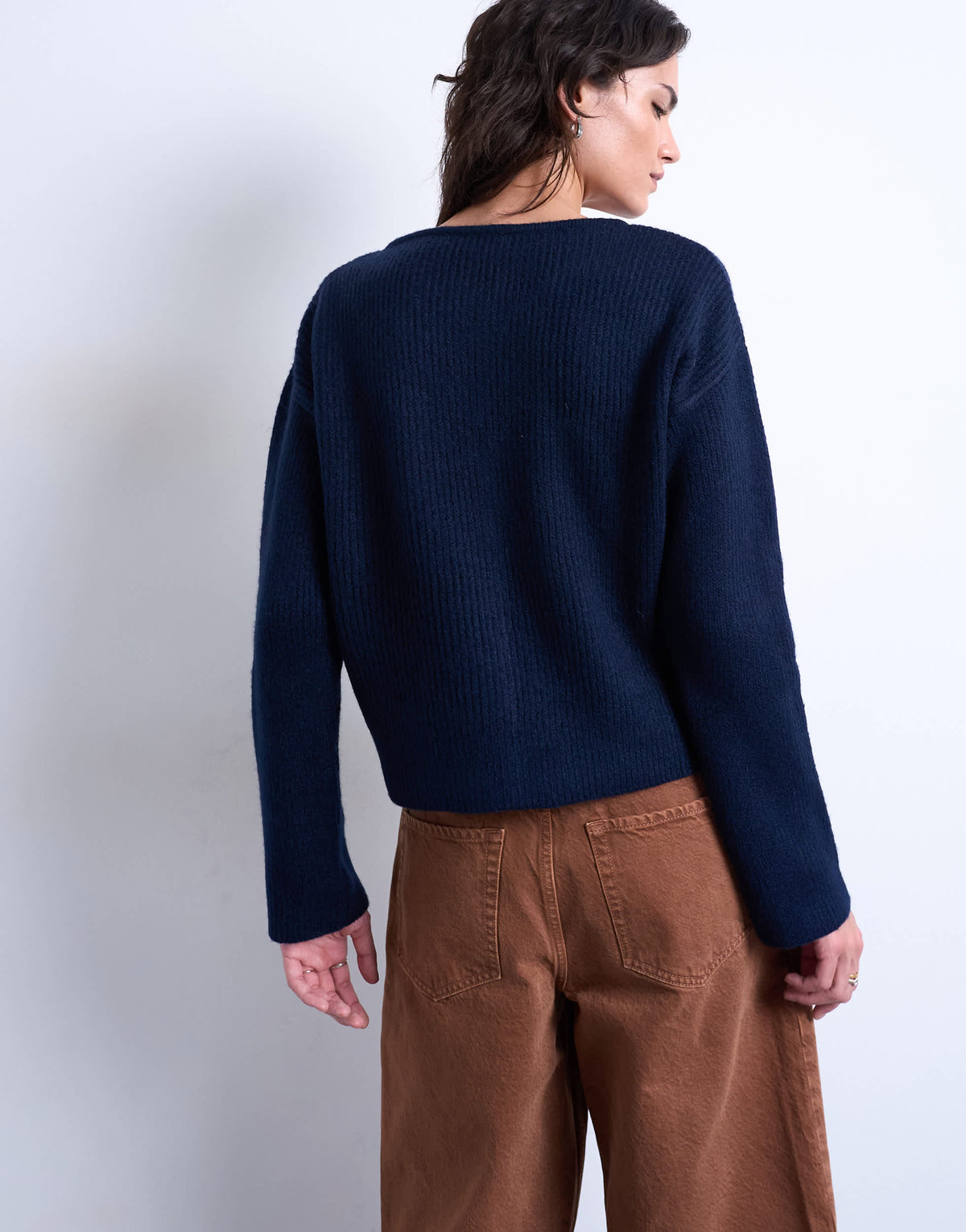 Topshop knitted easy ribbed relaxed cardigan in navy