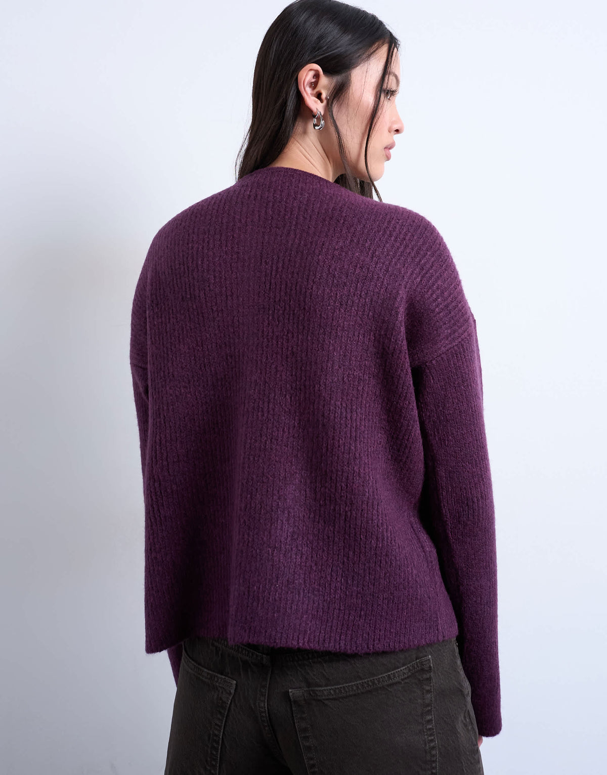 Topshop knitted easy ribbed relaxed cardigan in plum