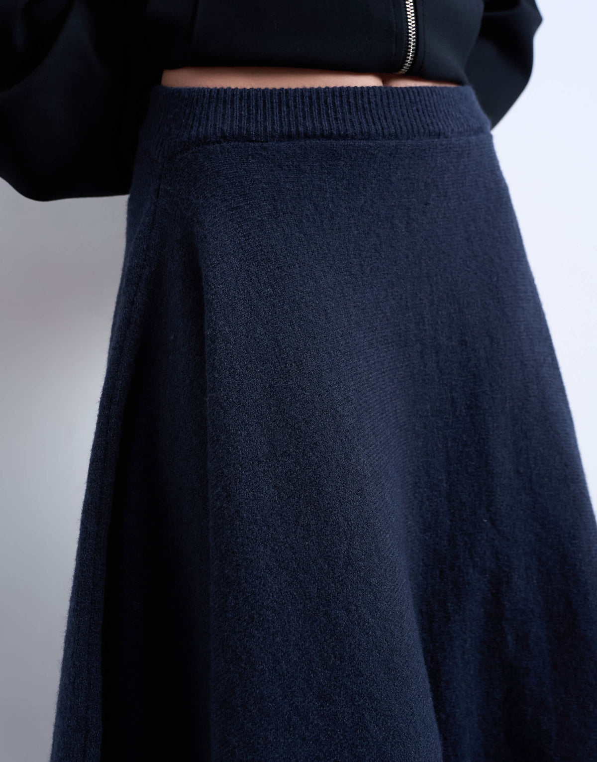 Topshop knitted draped skirt in navy