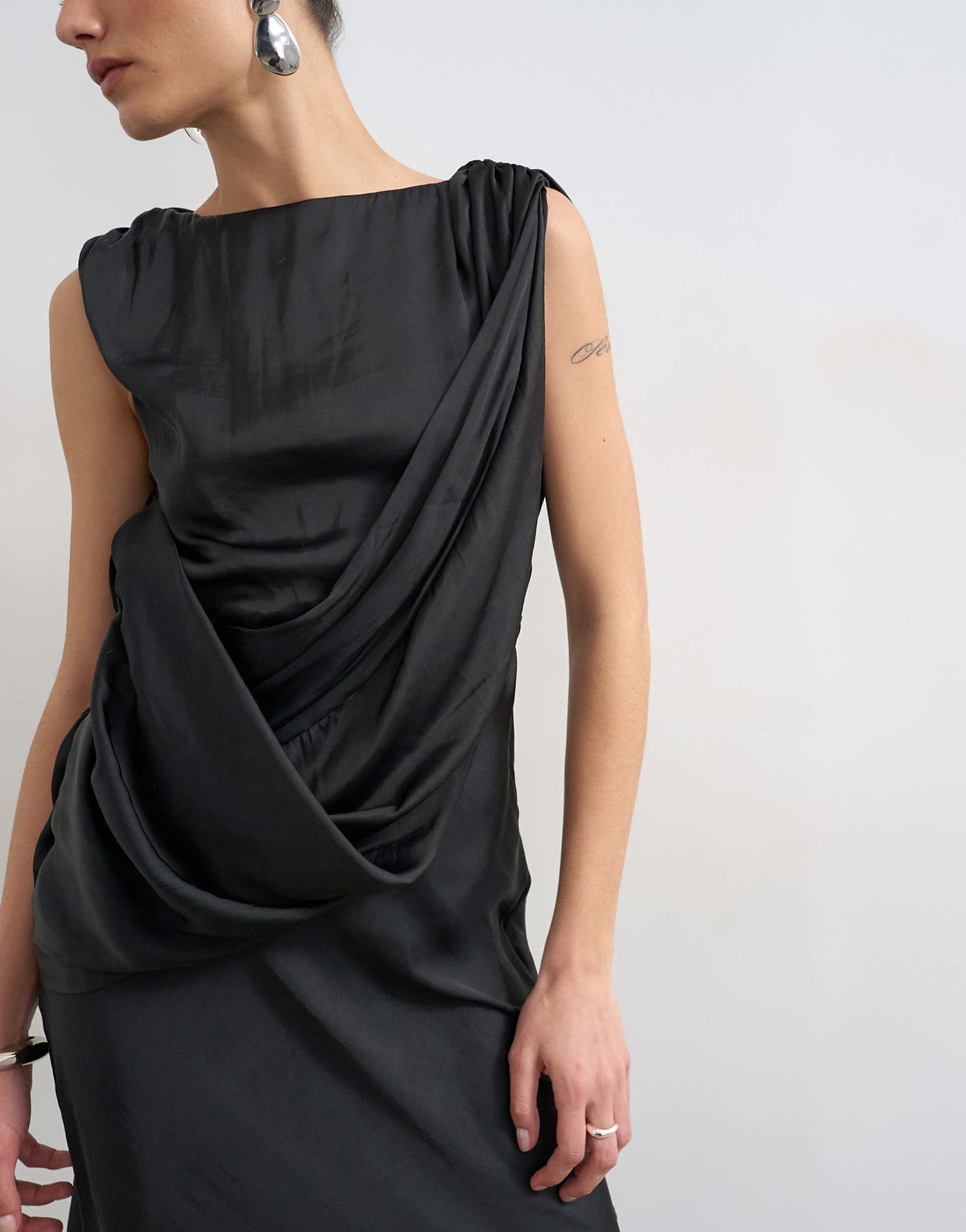Topshop satin slash neck draped cowl front maxi in black