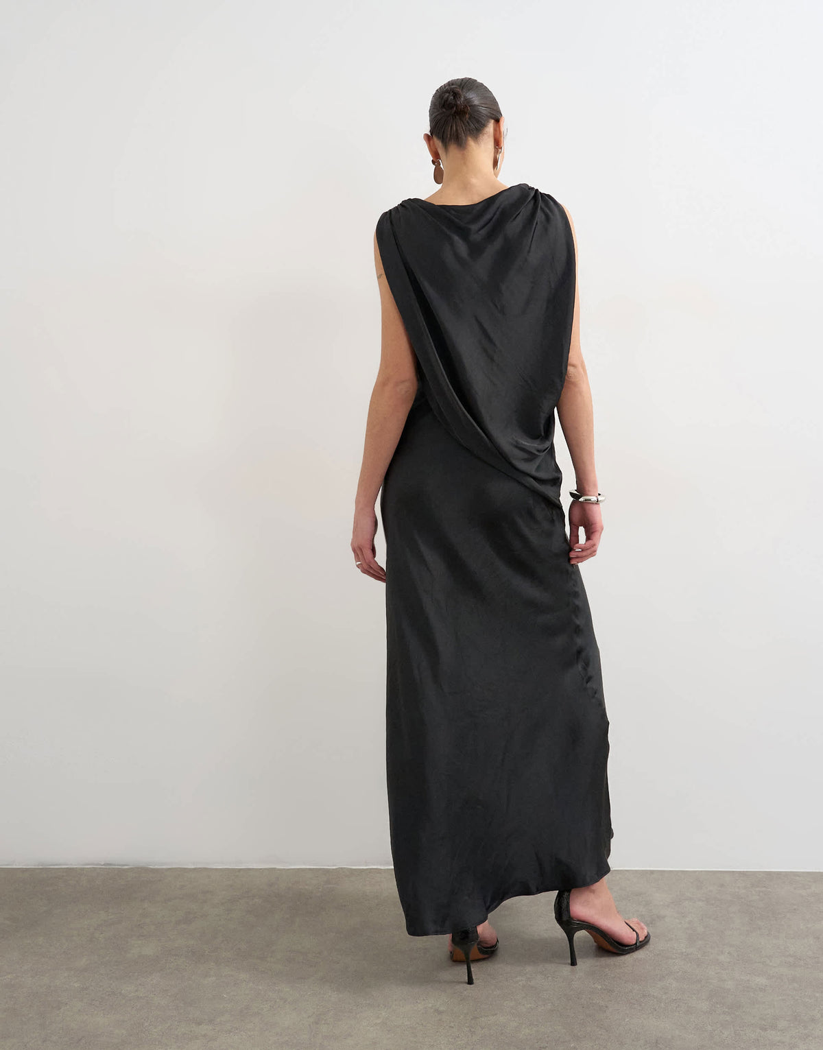 Topshop satin slash neck draped cowl front maxi in black