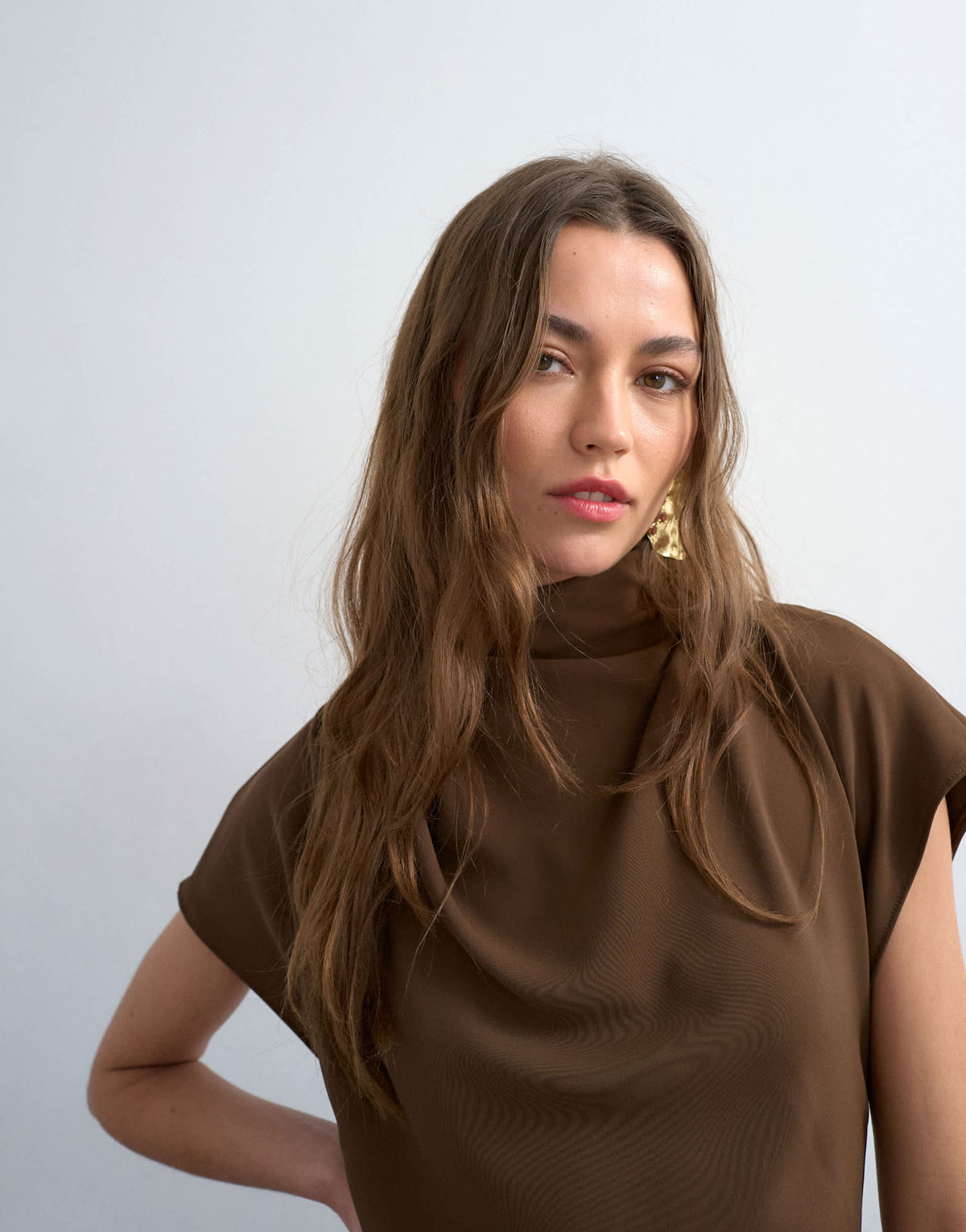Topshop heavy crepe maxi dress with scarf detail in chocolate