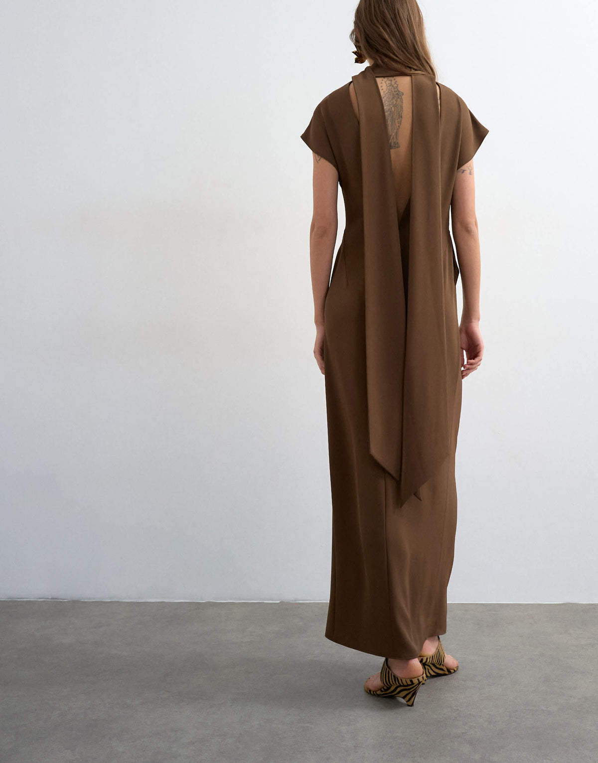 Topshop heavy crepe maxi dress with scarf detail in chocolate