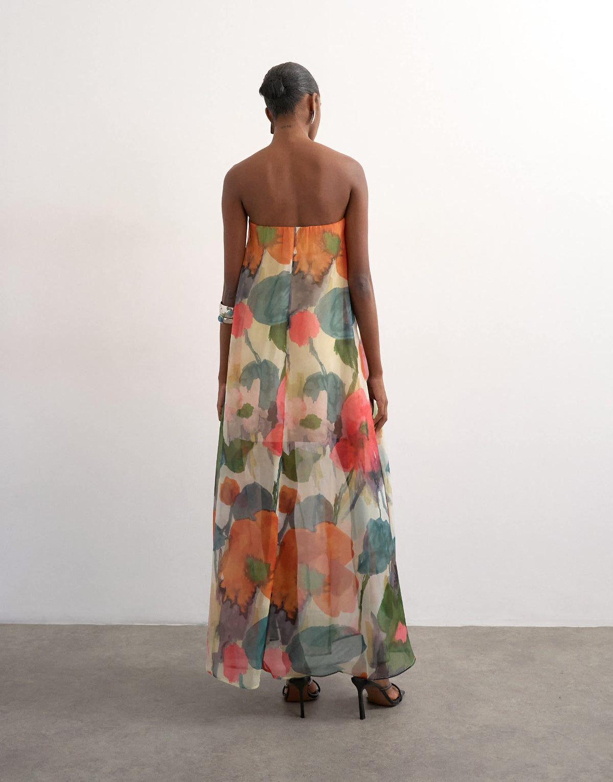 Topshop organza layered bandeau maxi dress in blurred floral print