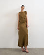 Topshop satin slash neck draped cowl front maxi in olive