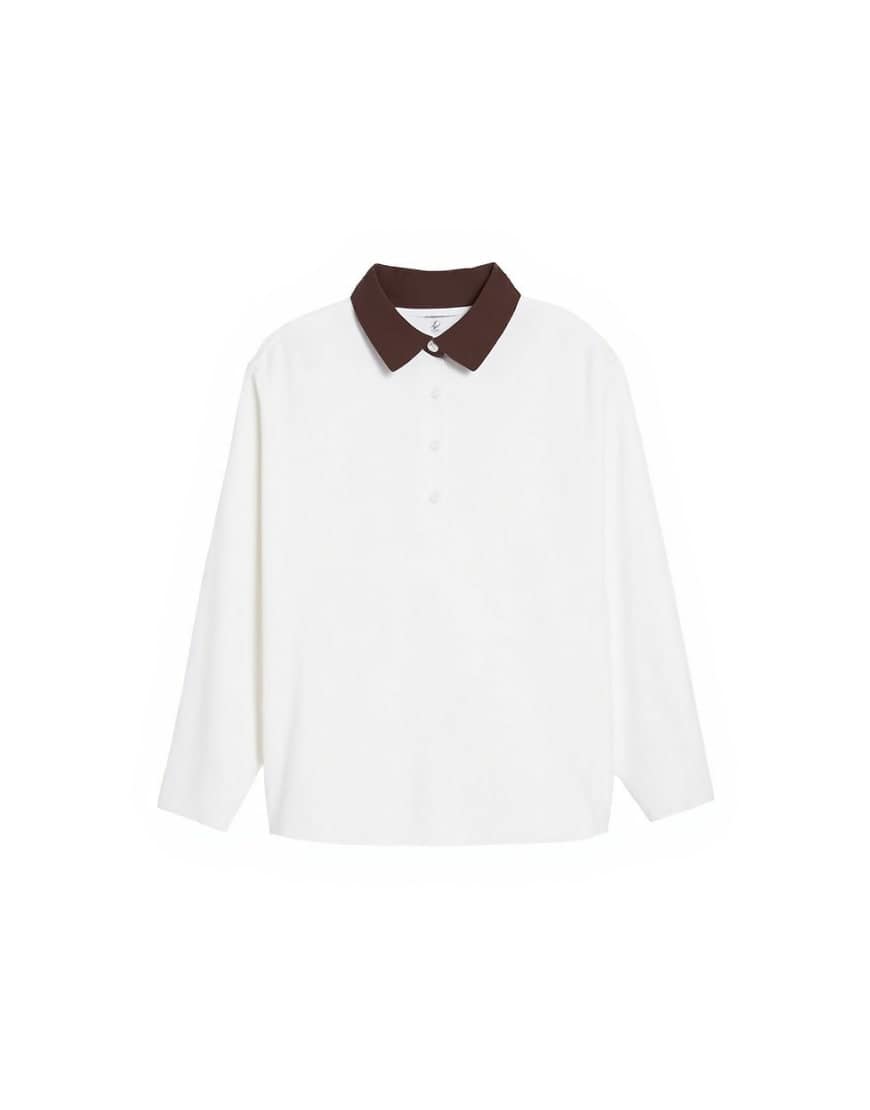Topshop rugby long sleeve polo top in ecru