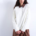 Topshop rugby long sleeve polo top in ecru