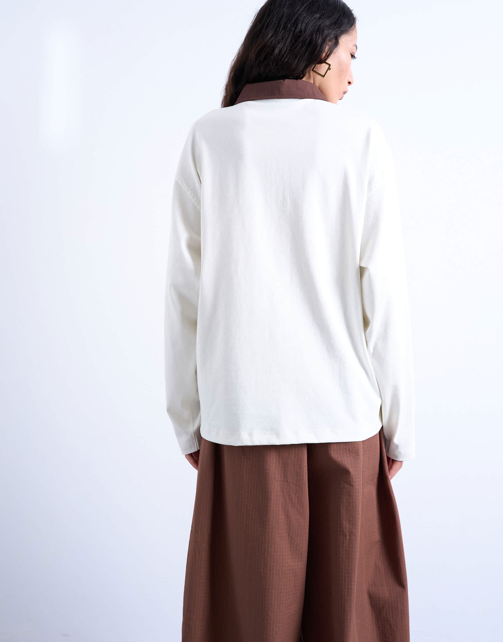 Topshop rugby long sleeve polo top in ecru