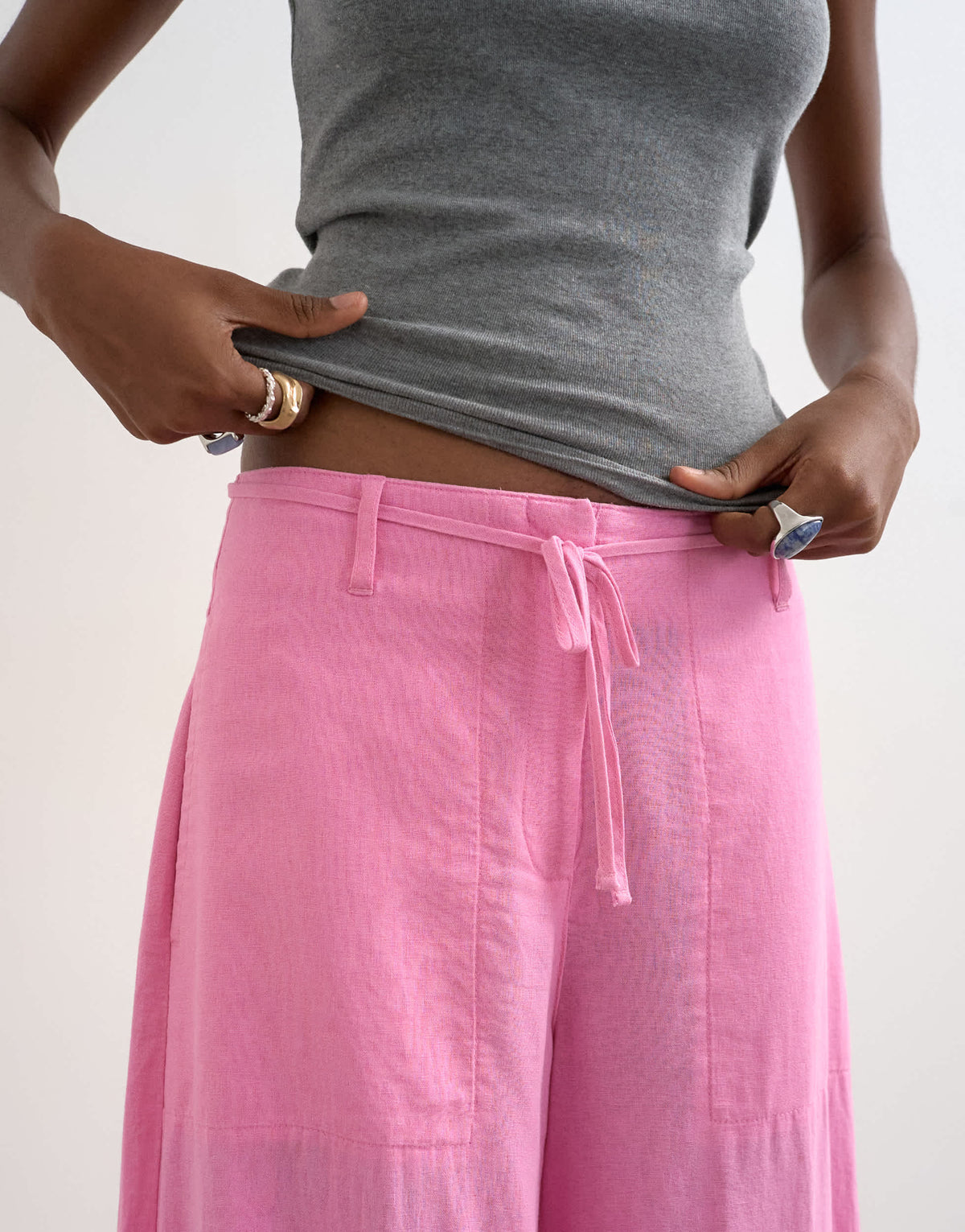 Topshop linen clean tie waist barrel trouser in pink