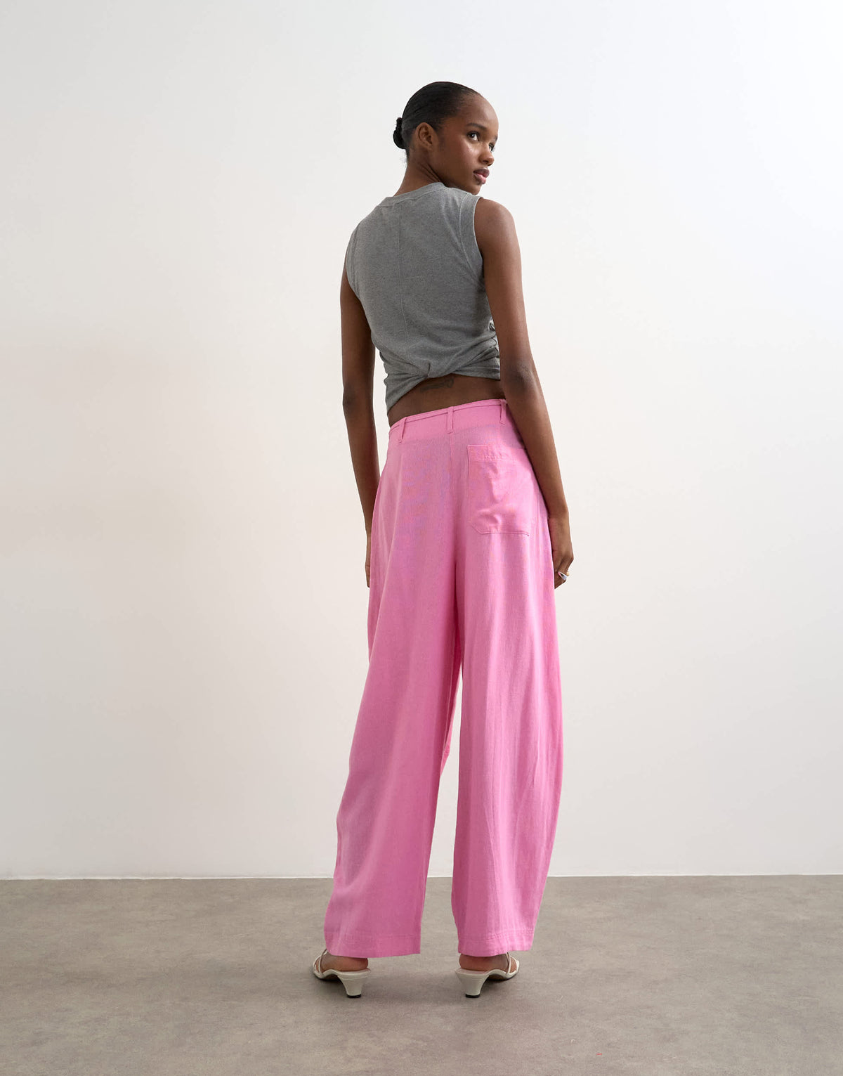Topshop linen clean tie waist barrel trouser in pink