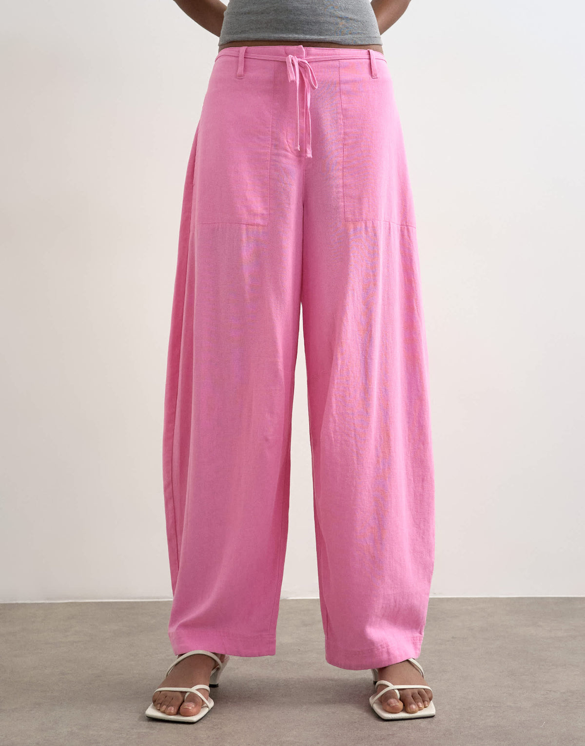 Topshop linen clean tie waist barrel trouser in pink