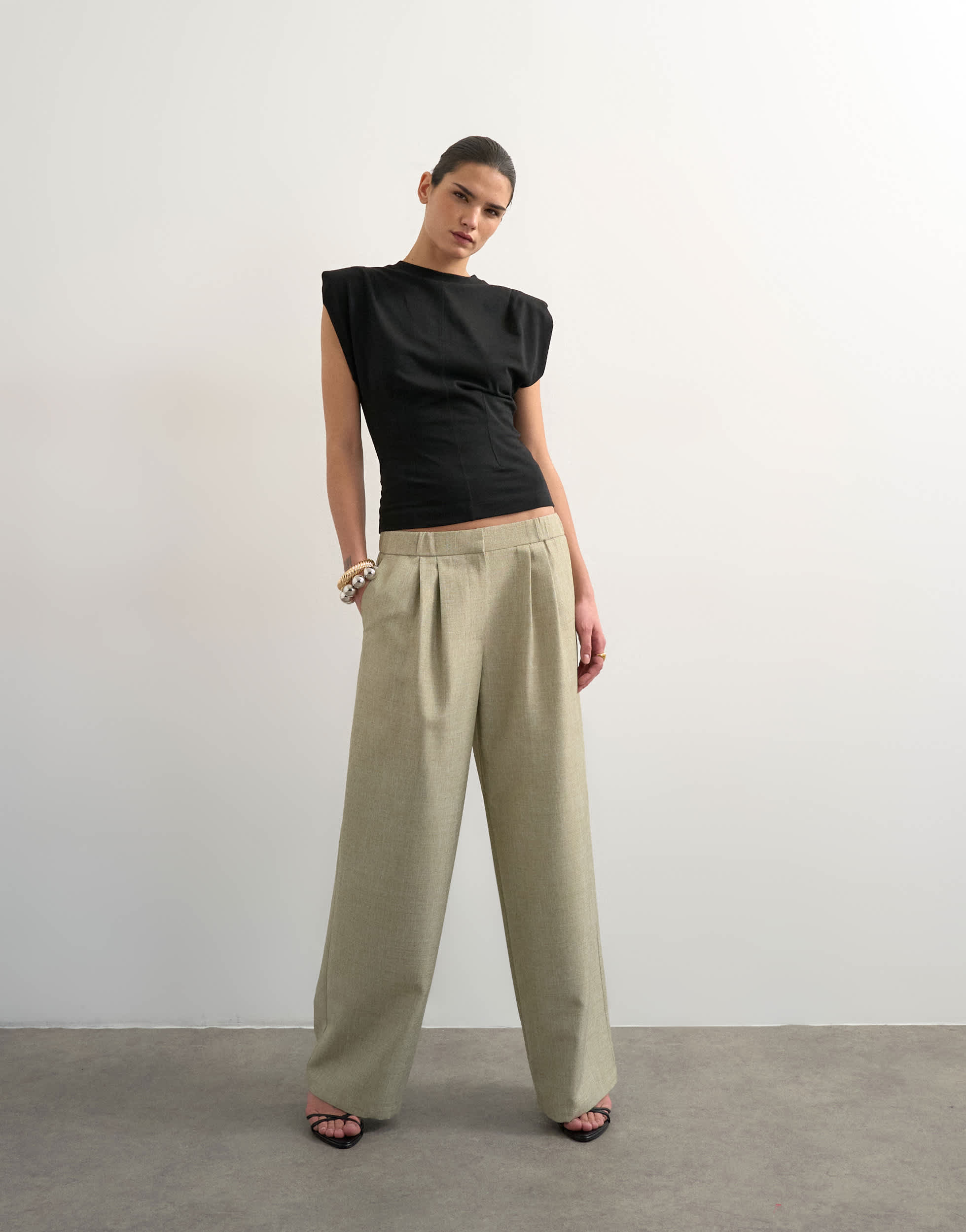 Topshop textured plain elasticated tailored trouser in stone