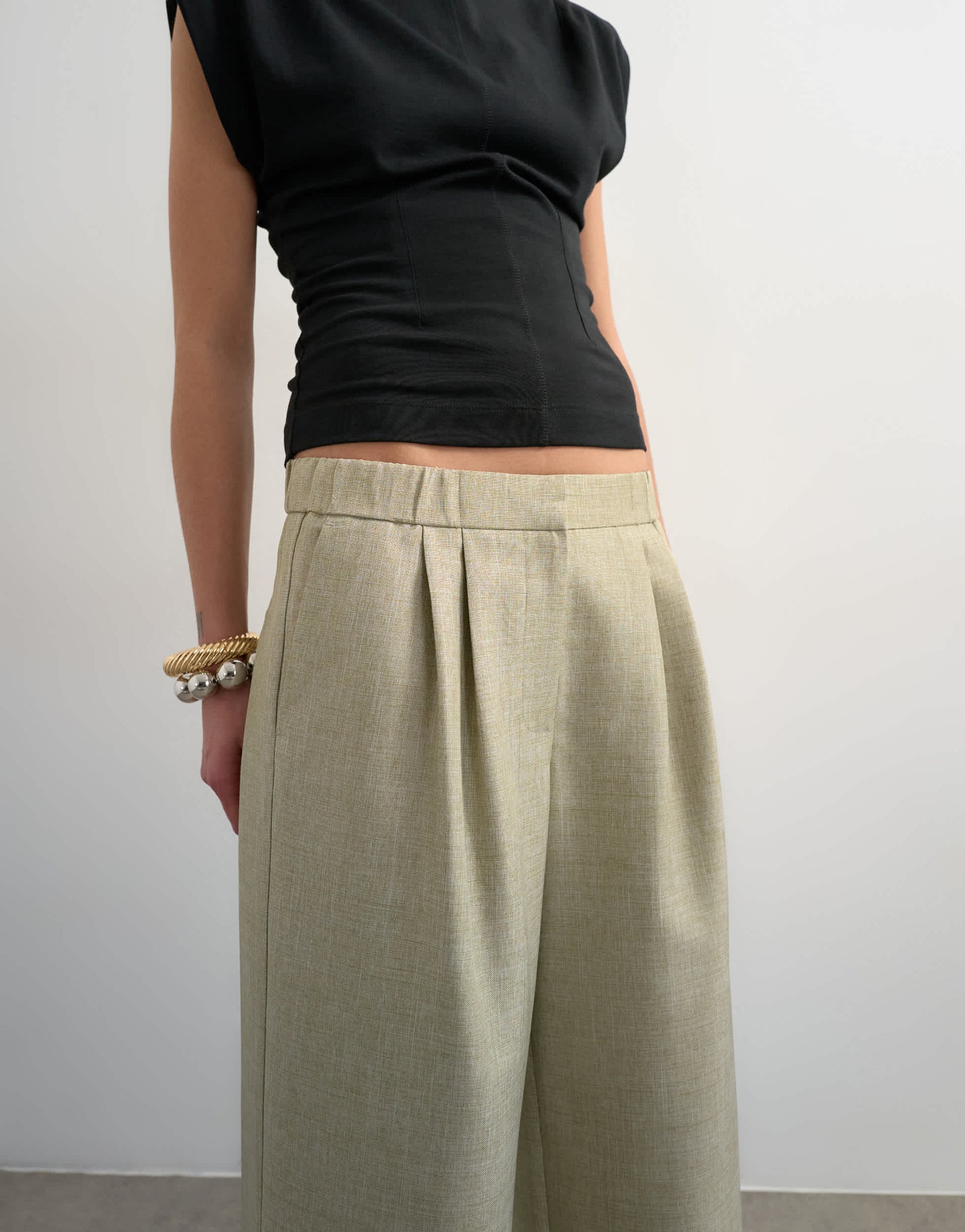 Topshop textured plain elasticated tailored trouser in stone