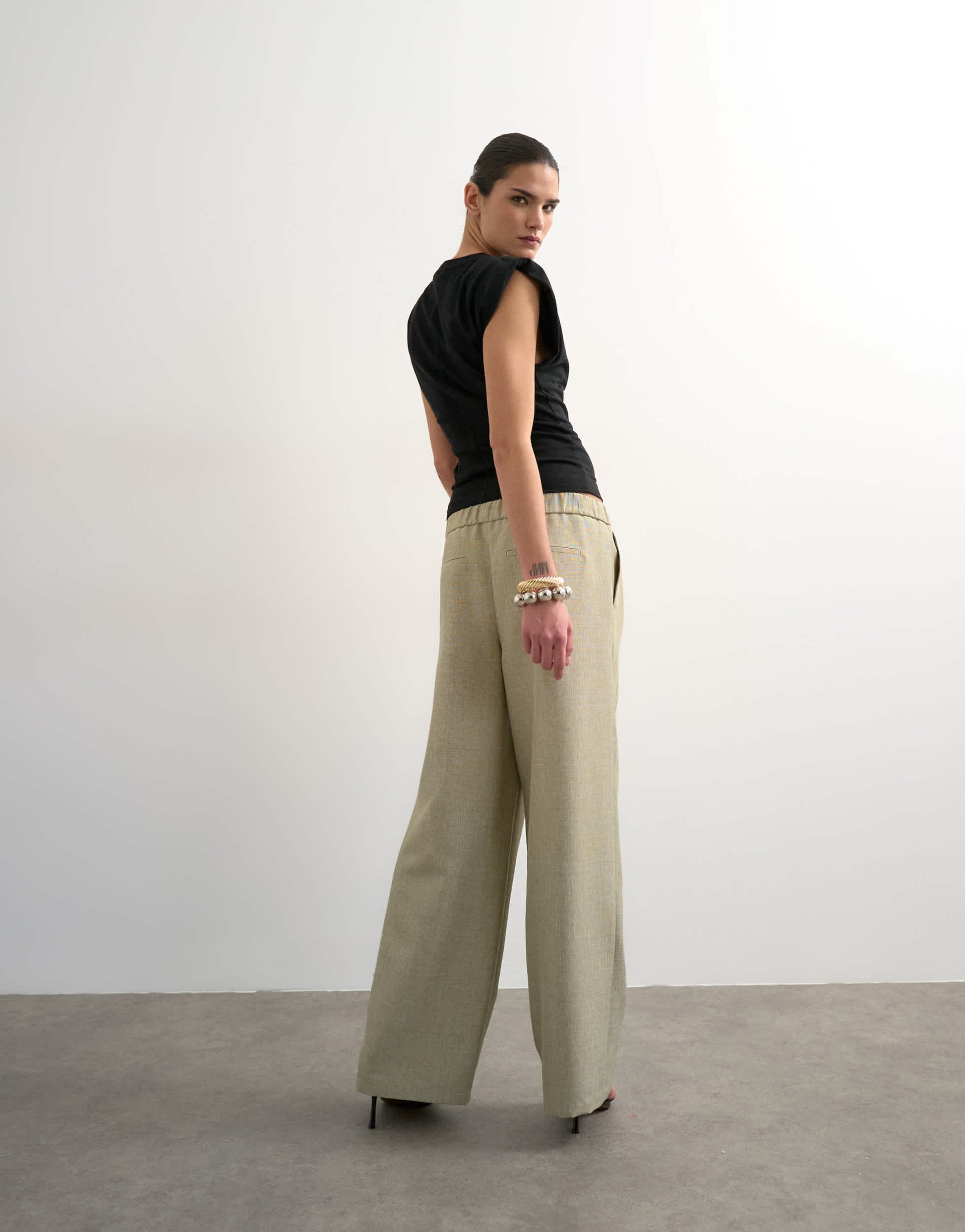 Topshop textured plain elasticated tailored trouser in stone