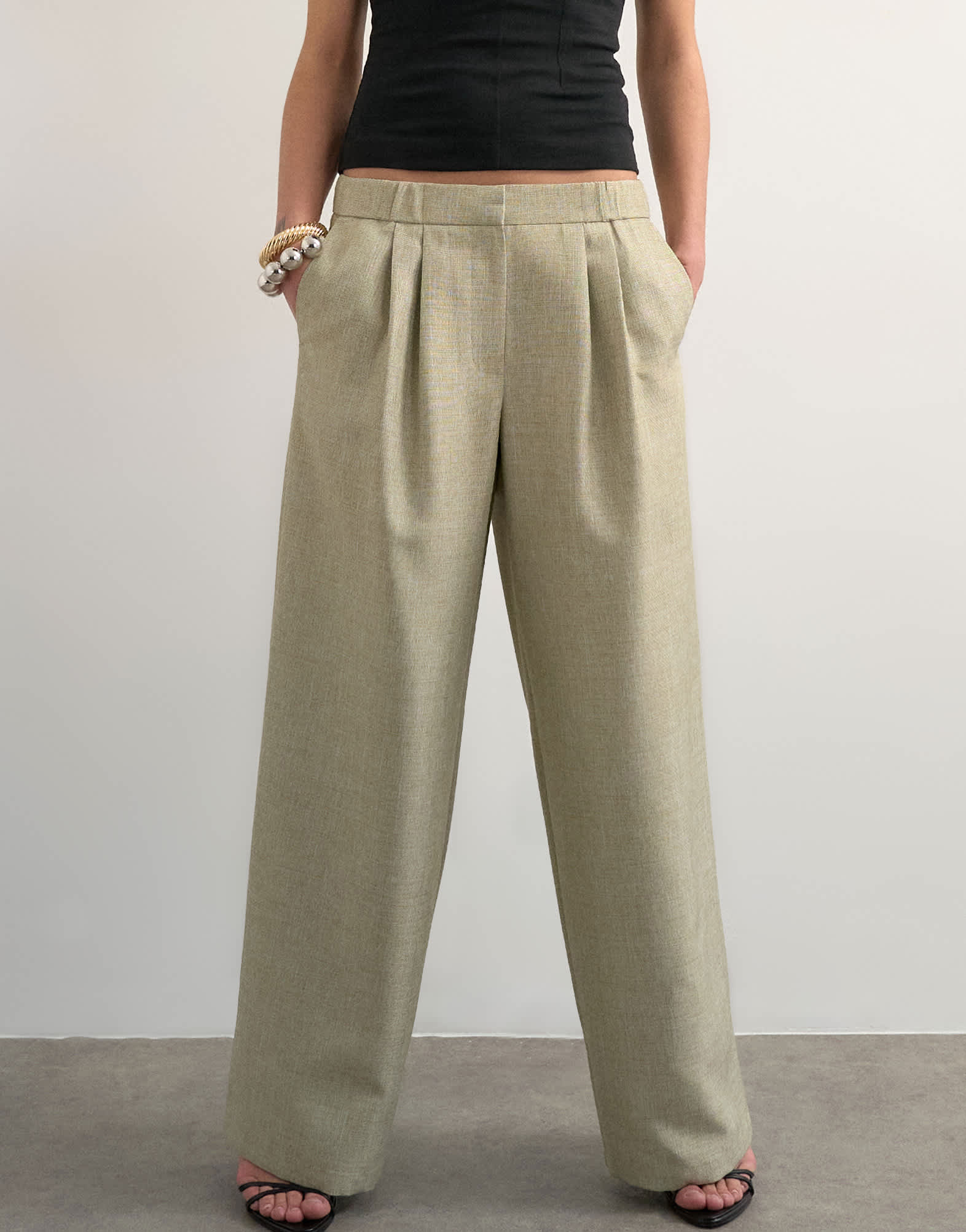 Topshop textured plain elasticated tailored trouser in stone