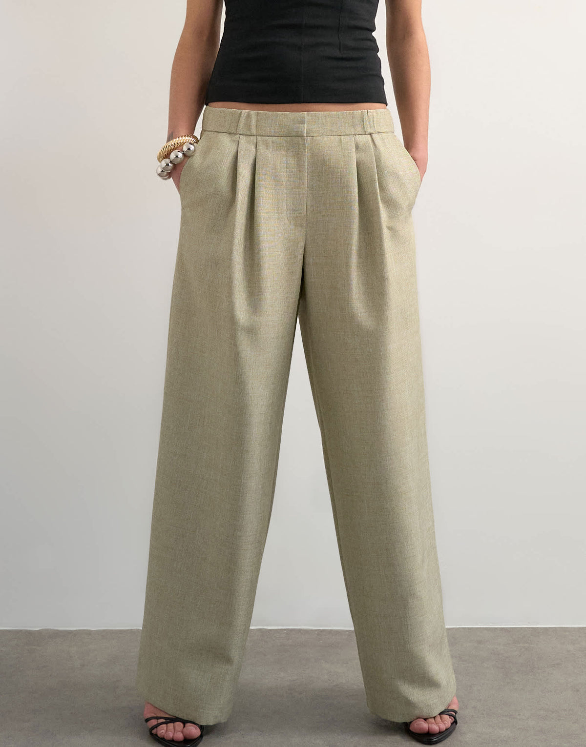Topshop textured plain elasticated tailored trouser in stone