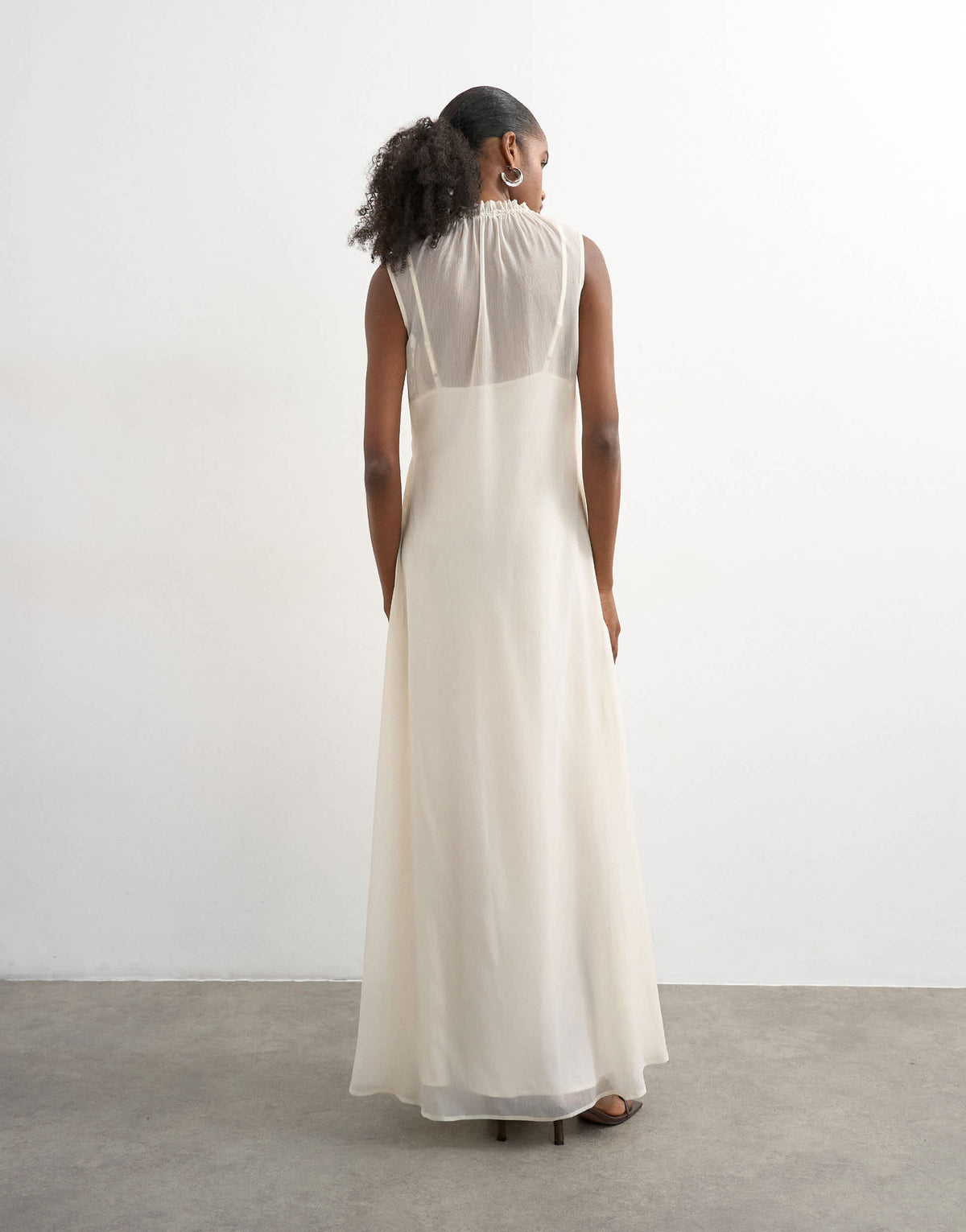 Topshop chiffon sleeveless maxi dress with ruched artwork in ecru