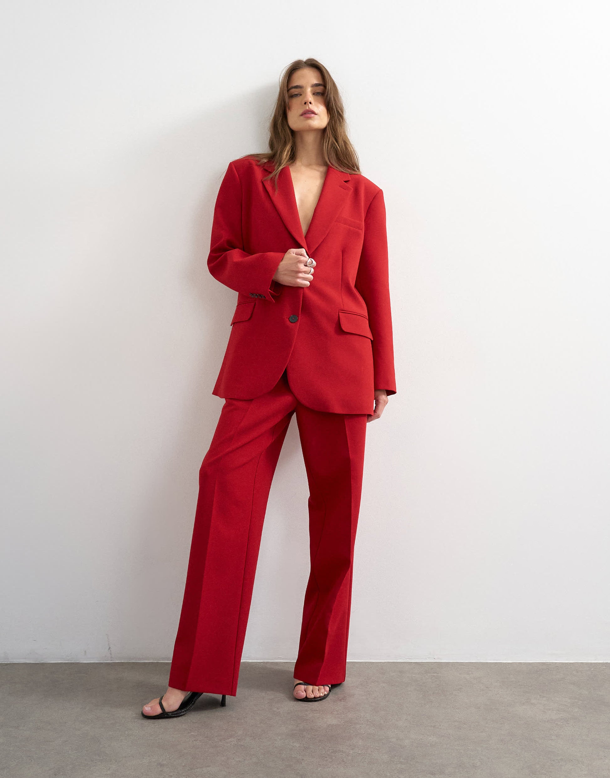 Topshop co ord mid rise clean straight trouser in red