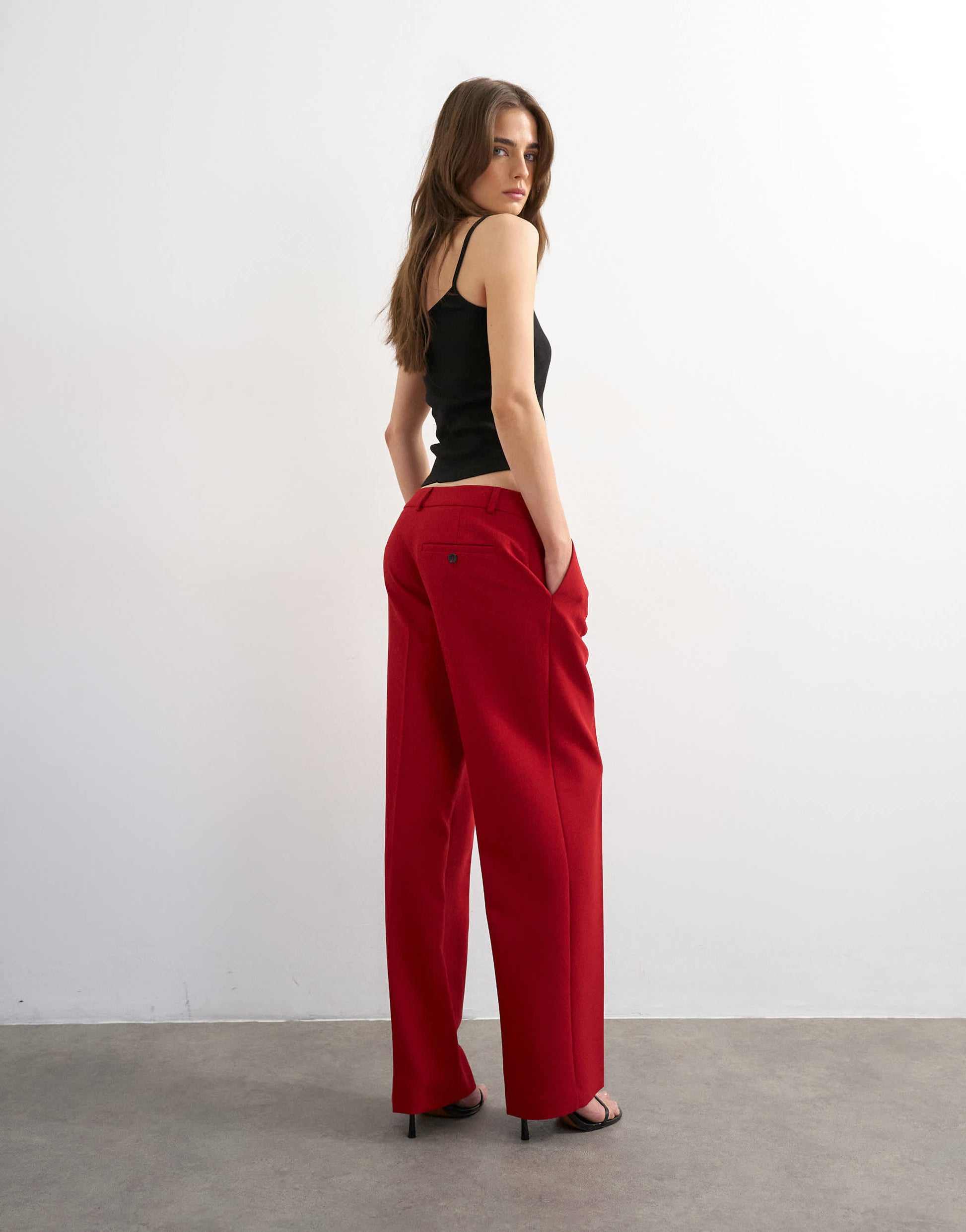 Topshop co ord mid rise clean straight trouser in red
