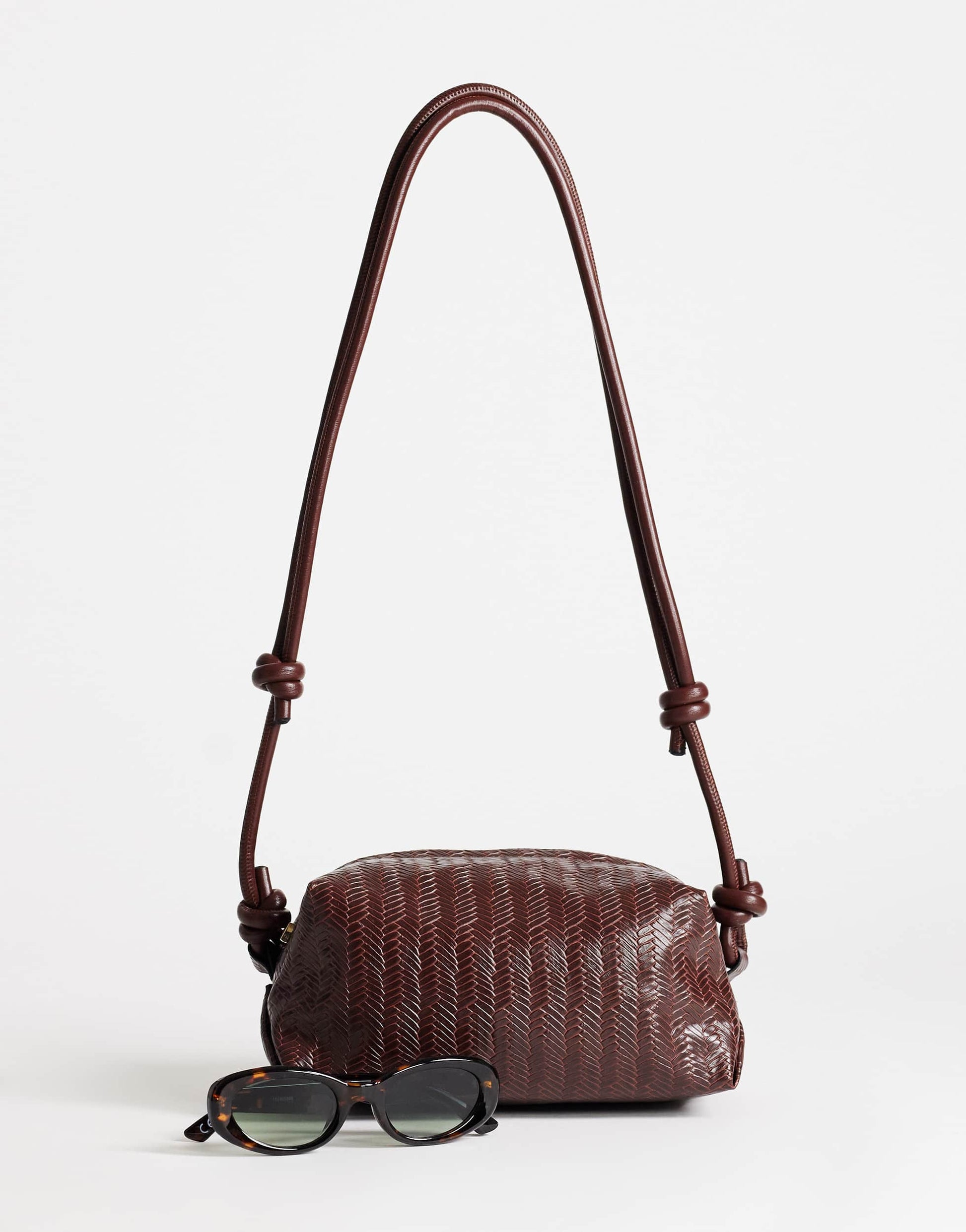 Topshop Samara small weave cross body bag in tan
