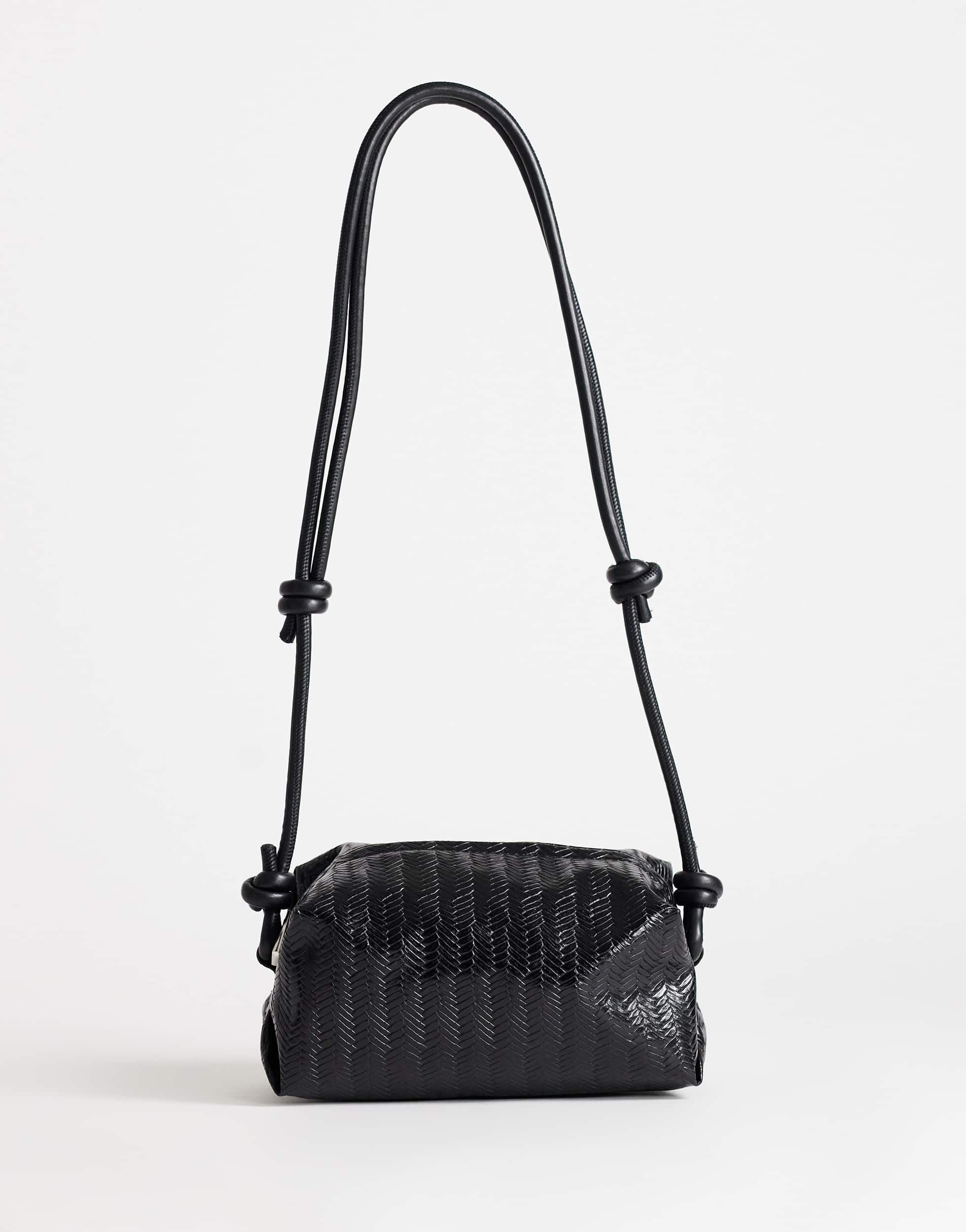 Topshop Samara small weave cross body bag in black