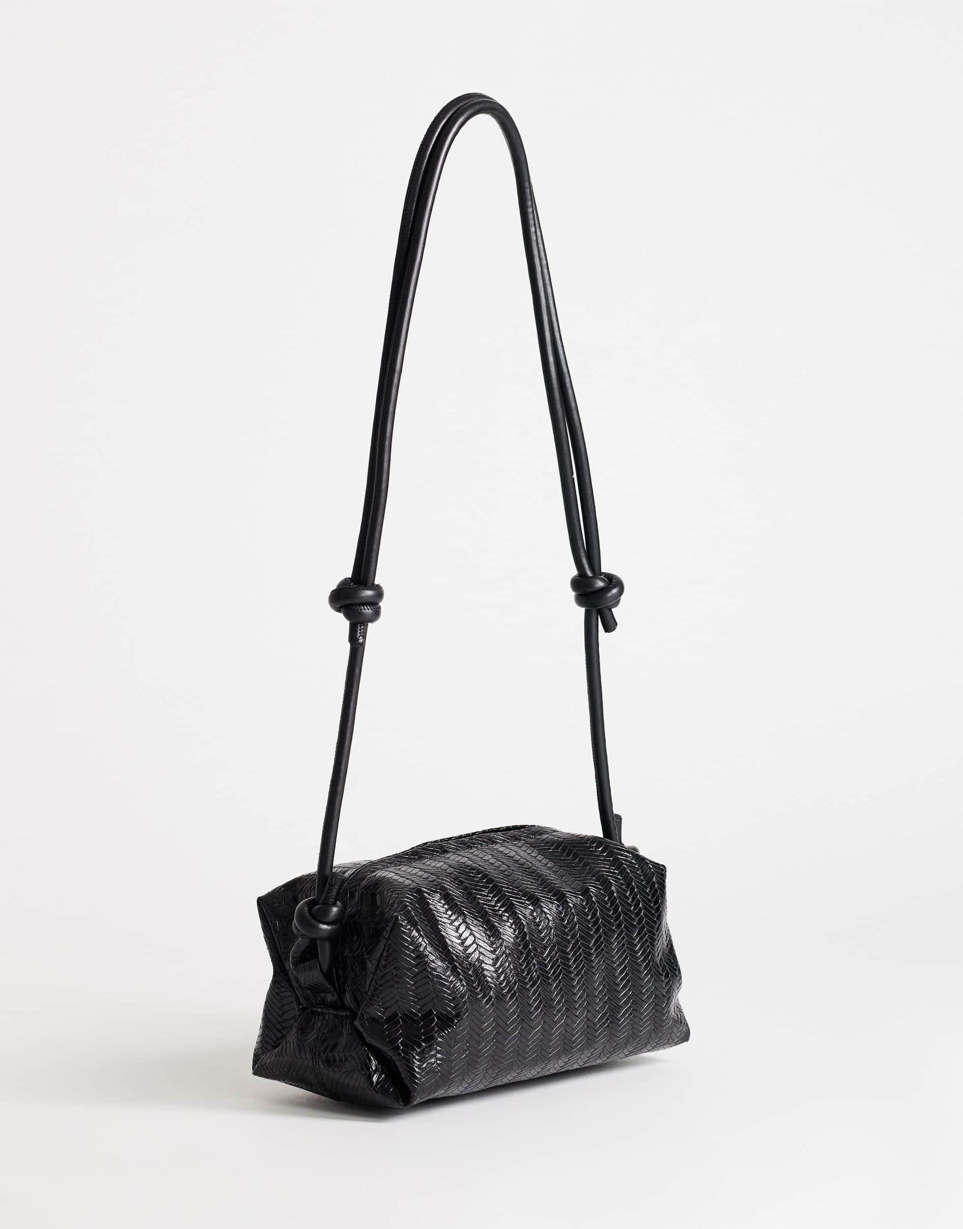 Topshop Samara small weave cross body bag in black