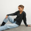 Topshop knitted scoop neck cardigan in coal