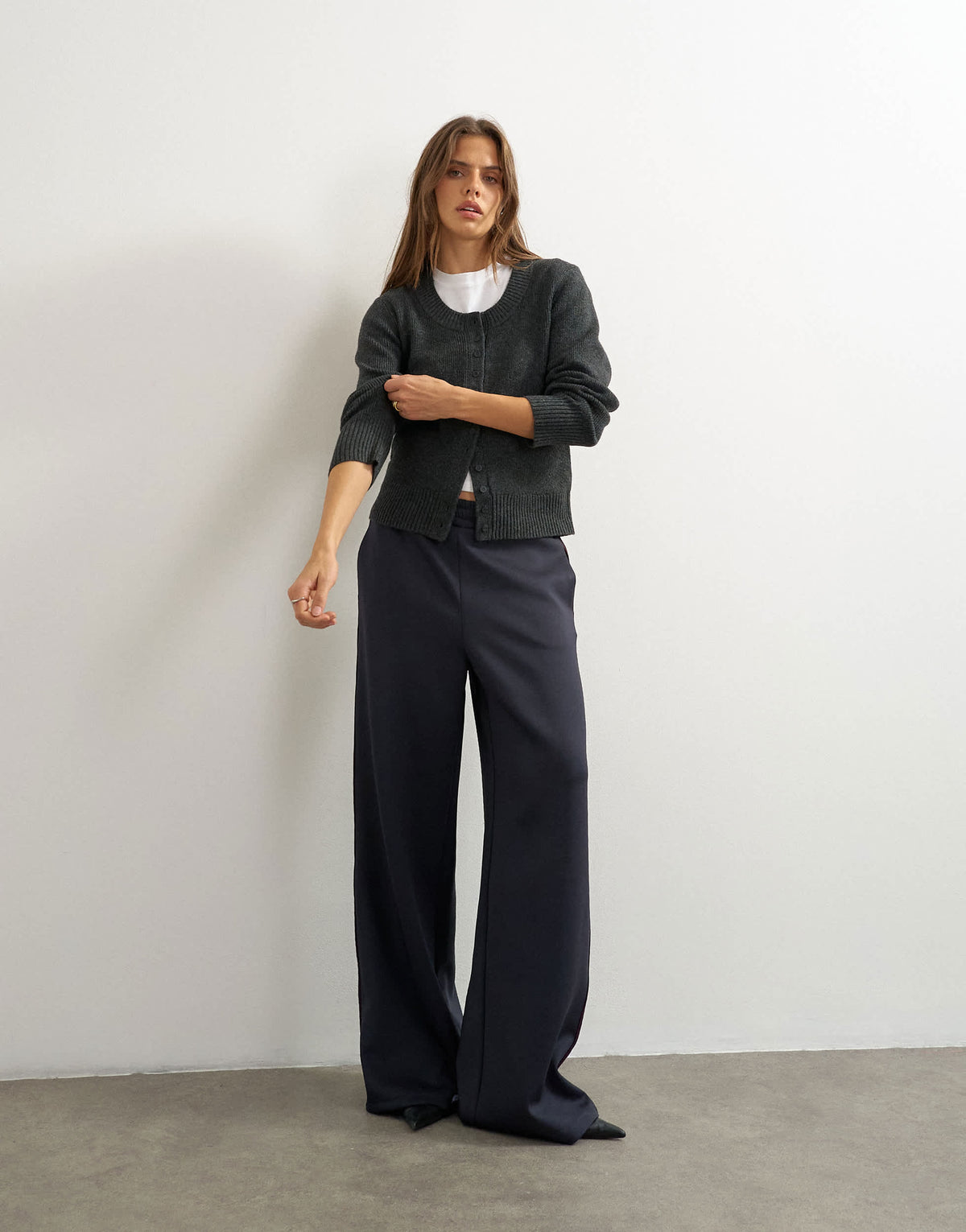 Topshop knitted scoop neck cardigan in coal