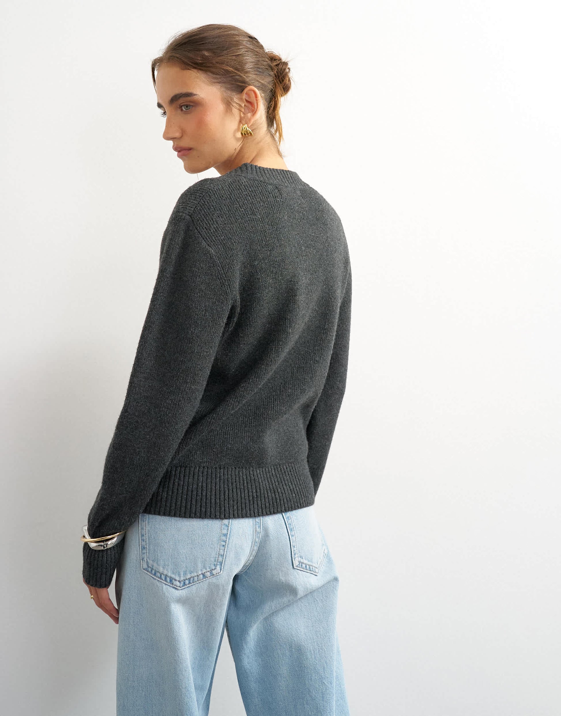 Topshop knitted scoop neck cardigan in coal