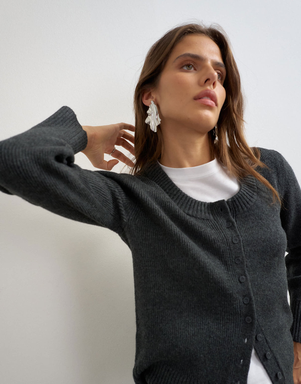 Topshop knitted scoop neck cardigan in coal