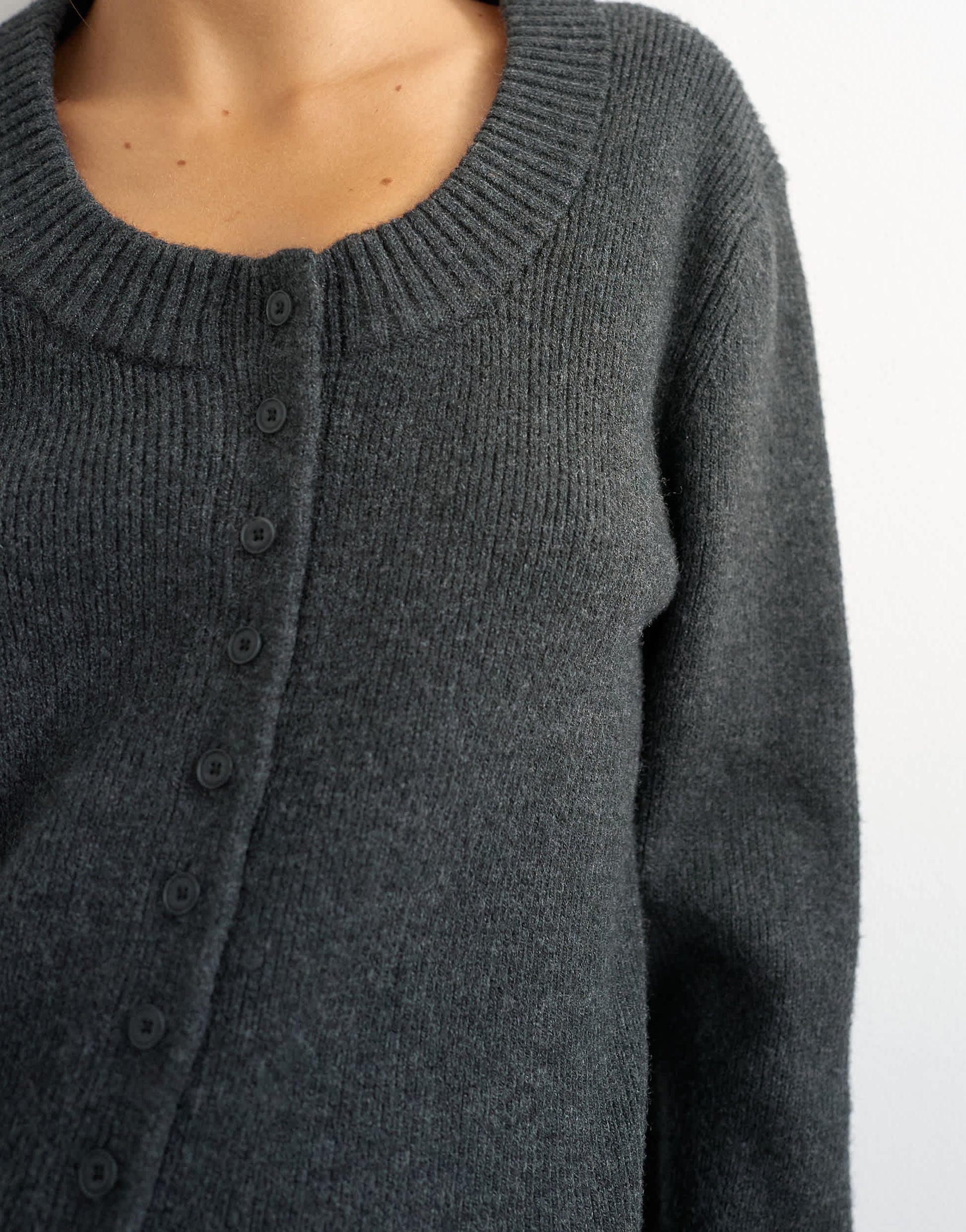 Topshop knitted scoop neck cardigan in coal