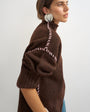 Topshop knitted roll edge blanket stitch jumper in pecan