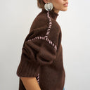 Topshop knitted roll edge blanket stitch jumper in pecan