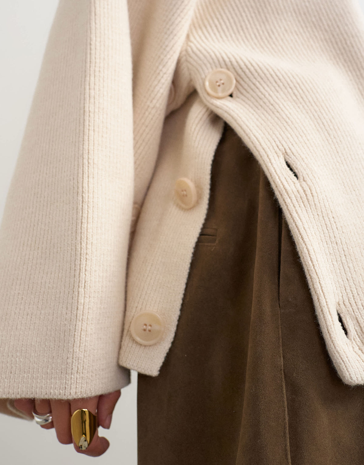 Topshop knitted boxy wide sleeve button detail jumper in latte