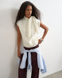 Topshop knitted tie neck top in ivory 