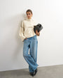 Topshop knitted roll edge blanket stitch jumper in ivory