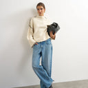 Topshop knitted roll edge blanket stitch jumper in ivory