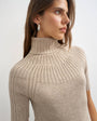 Topshop knitted rib yoke funnel neck top in oat